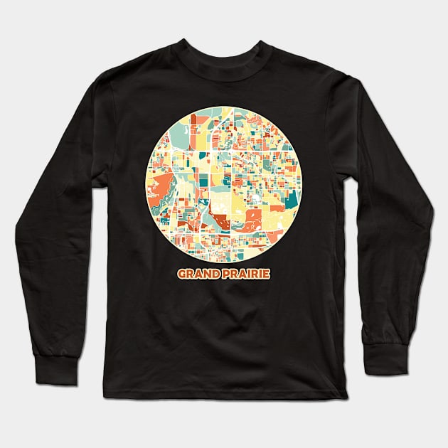 Grand Prairie map in mozaique colors Long Sleeve T-Shirt by SerenityByAlex